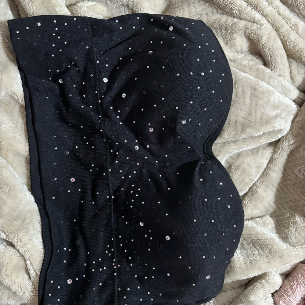 Elegant Black Strapless Blouse with Rhinestone Accents
